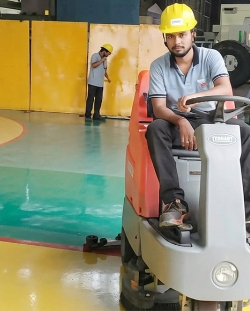 Mechanized housekeeping team at work